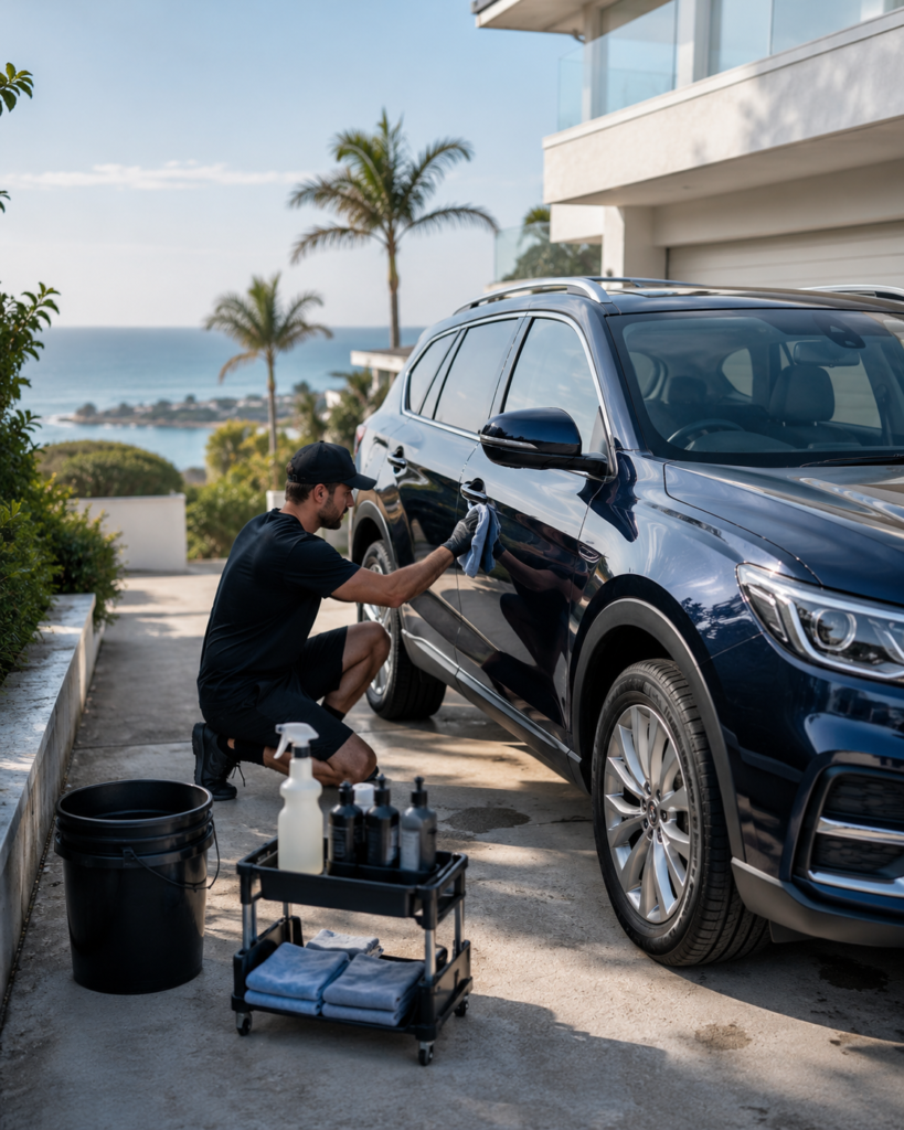 Car detailer cleaning a vehicle for Sutherland Shire car detailing request