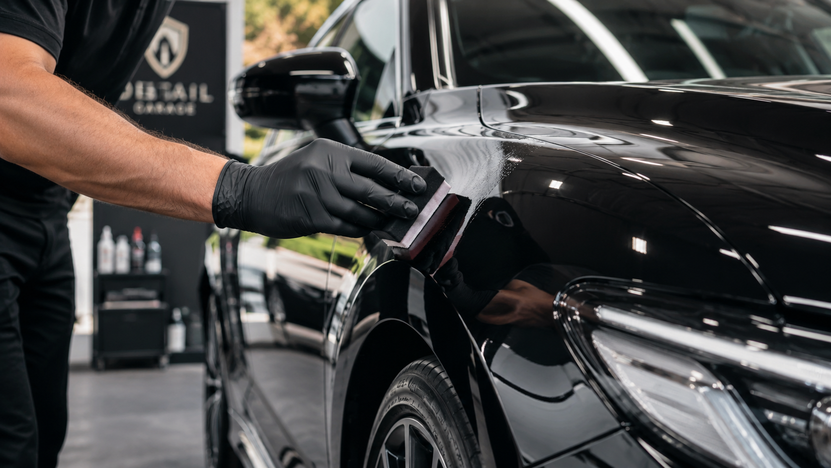 Detailer applying paint protection to a car panel