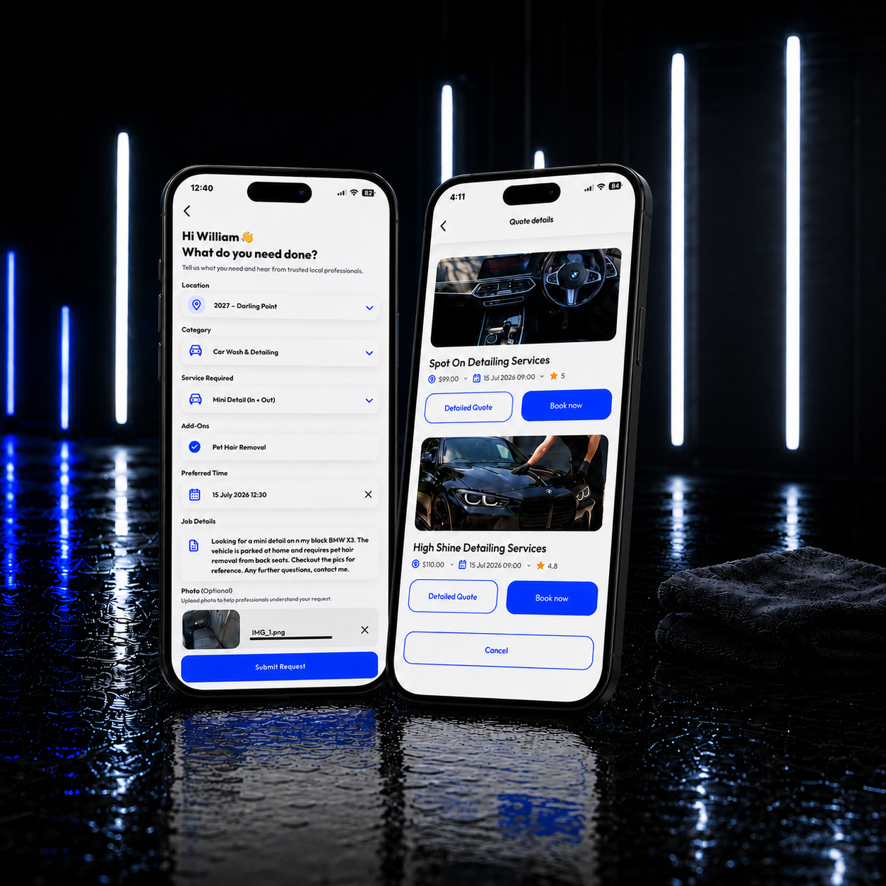 2 screenshots of the carconex app